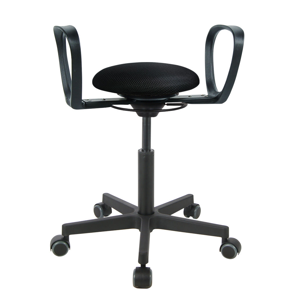 BALIMO Assist-Roll in schwarz (Stoff) mit schwarzem Gestell – Therapiehocker mit Haltegriffen