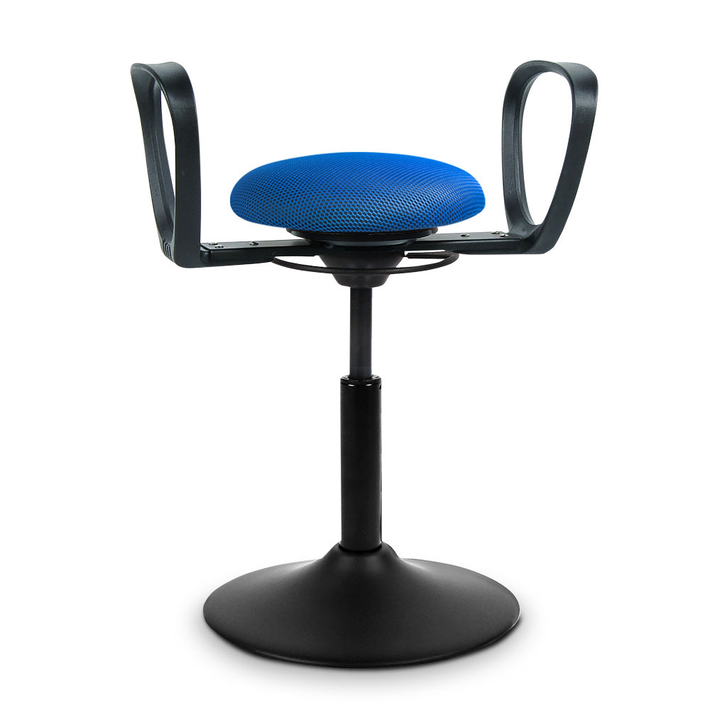 BALIMO Assist in blau (Stoff) mit schwarzem Gestell – Therapiehocker mit Haltegriffen
