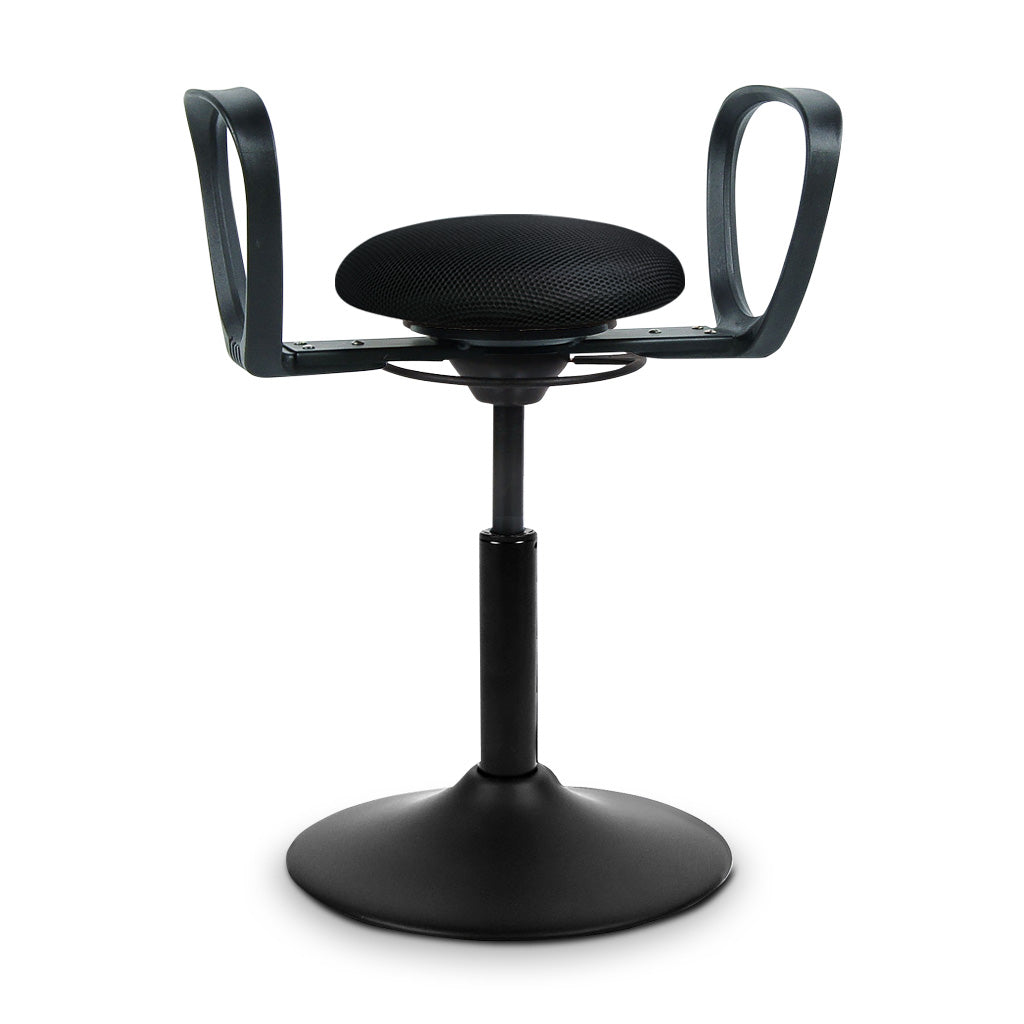 BALIMO Assist in schwarz (Stoff) mit schwarzem Gestell – sicherer Hocker mit 360°-Gelenk