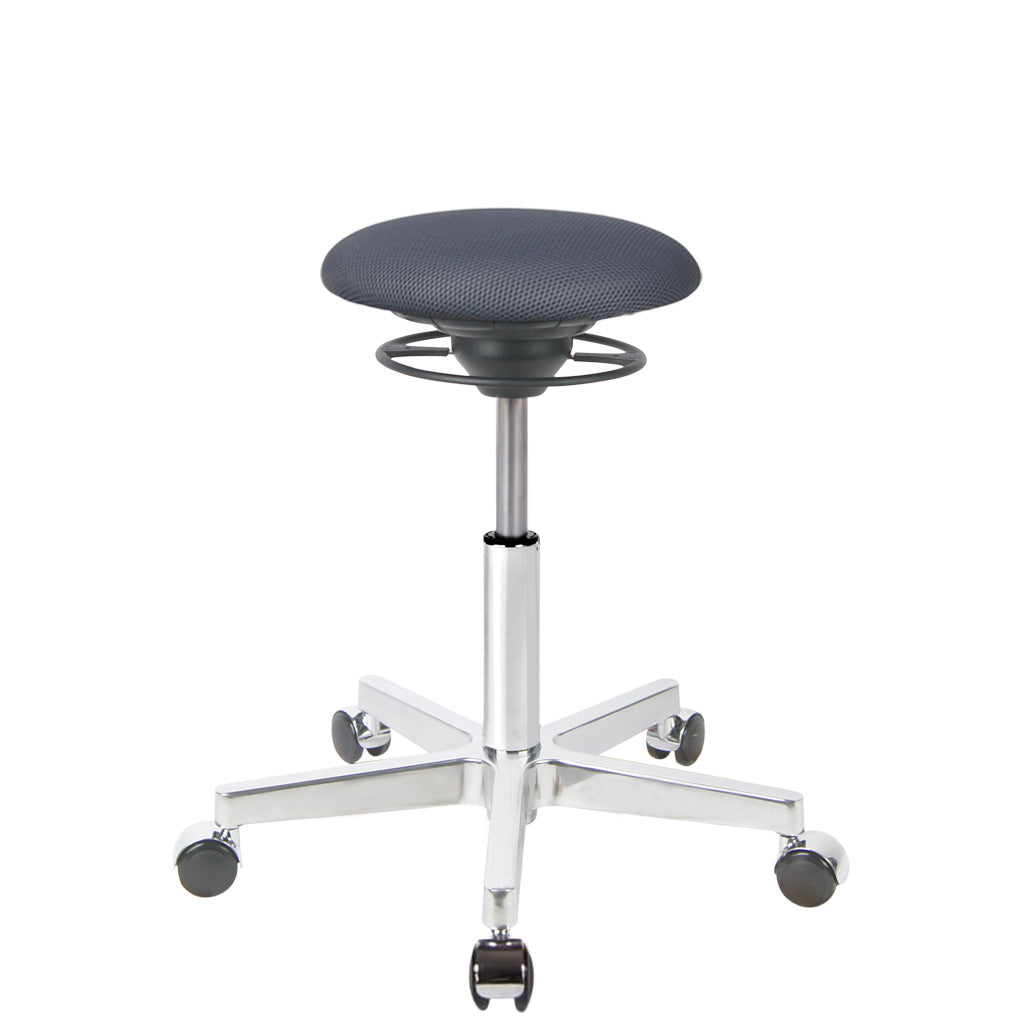 BALIMO Roll Berlin Sitzbezug dunkelgrau (Stoff) mit Chrom-Gestell – ergonomischer Hocker für aktives Sitzen