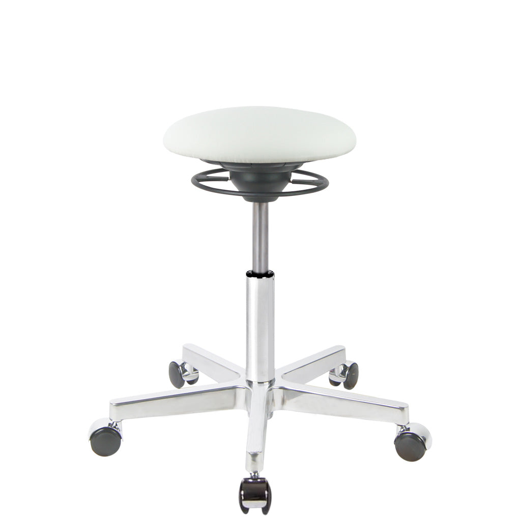 BALIMO Roll Berlin Sitzbezug weiß (Kunstleder) mit Chrom-Gestell – ergonomischer Hocker für aktives Sitzen