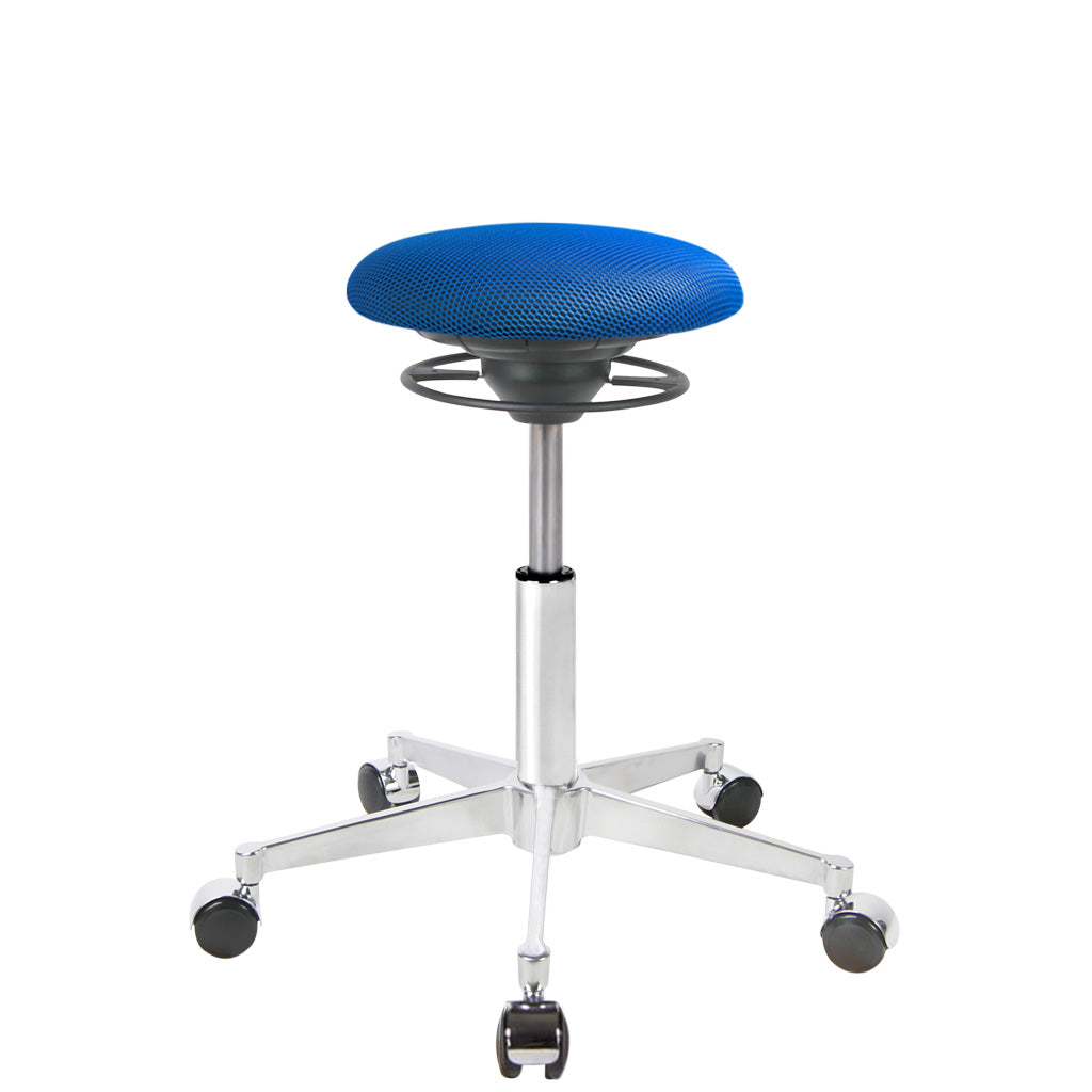 BALIMO Roll London Sitzbezug blau (Stoff) mit Chrom-Gestell – ergonomischer Sitzhocker