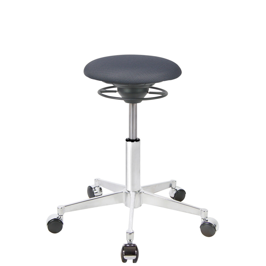 BALIMO Roll London Sitz dunkelgrau (Stoff) mit Chrom-Gestell – ergonomischer Hocker für aktives Sitzen