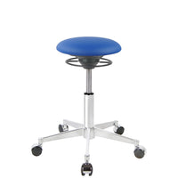 BALIMO Roll London in blau (Kunstleder) mit Chrom-Gestell – ergonomischer Hocker für aktives Sitzen