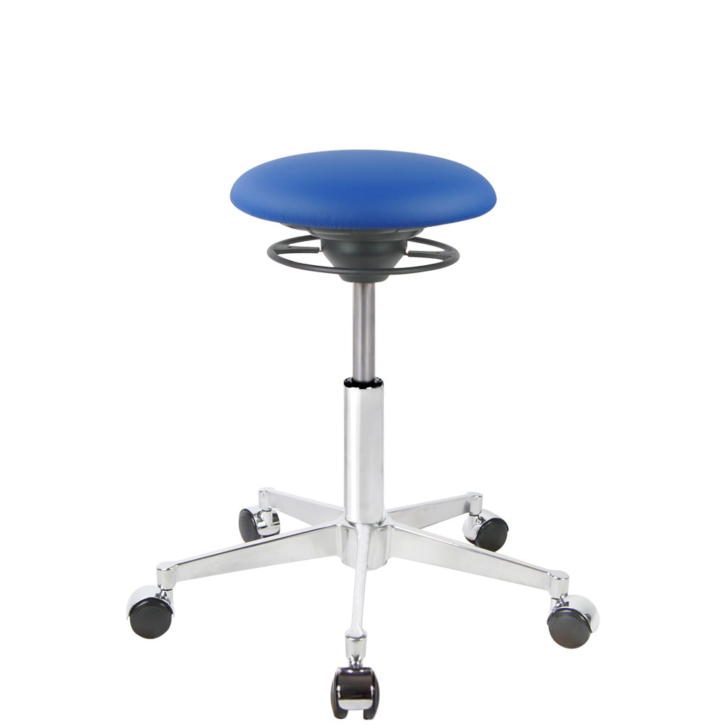 BALIMO Roll London in blau (Kunstleder) mit Chrom-Gestell – ergonomischer Hocker für aktives Sitzen