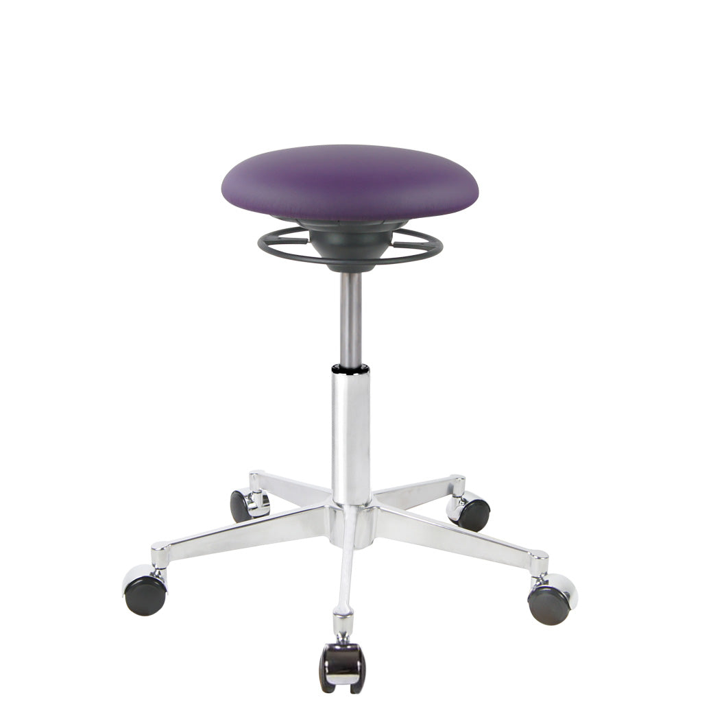 BALIMO Roll London Sitzbezug lila (Kunstleder) mit Chrom-Gestell – ergonomischer Hocker für aktives Sitzen