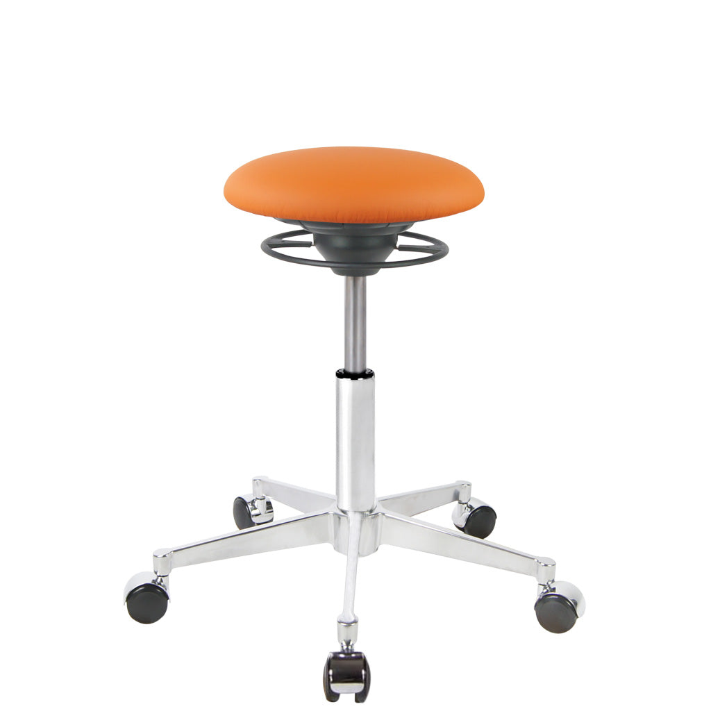 BALIMO Roll London in orange (Kunstleder) mit Chrom-Gestell – ergonomischer Hocker für aktives Sitzen