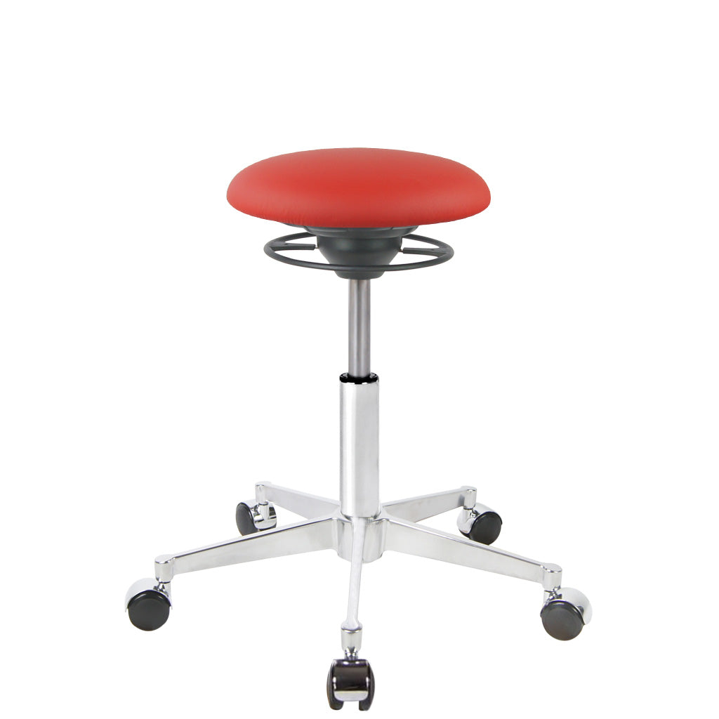BALIMO Roll London Sitz in rot (Kunstleder) mit Chrom-Gestell – ergonomischer Hocker für aktives Sitzen