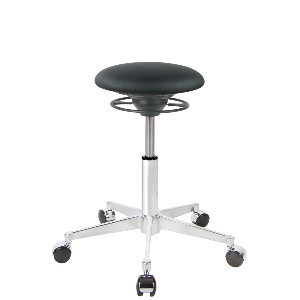 BALIMO Roll London Sitzbezug schwarz (Kunstleder) mit Chrom-Gestell – ergonomischer Sitzhocker