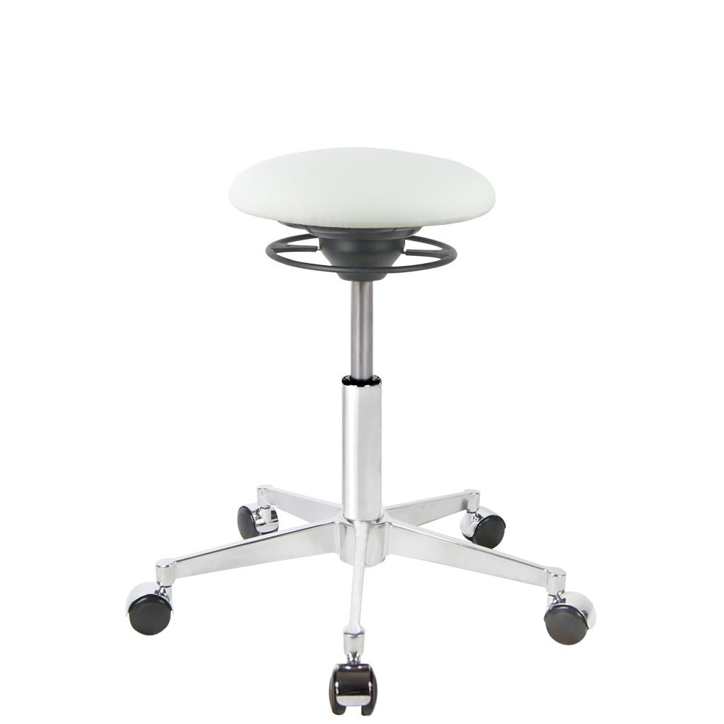 BALIMO Roll London Sitzbezug weiß (Kunstleder) mit Chrom-Gestell – ergonomischer Hocker für aktives Sitzen