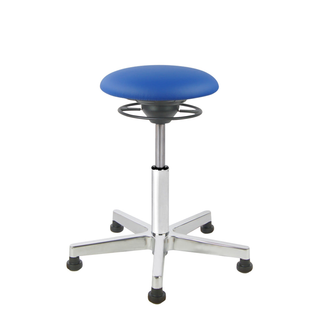 BALIMO Classic-Star in blau (Kunstleder) mit Chrom-Fußkreuz – fester Hocker für dynamisches Sitzen