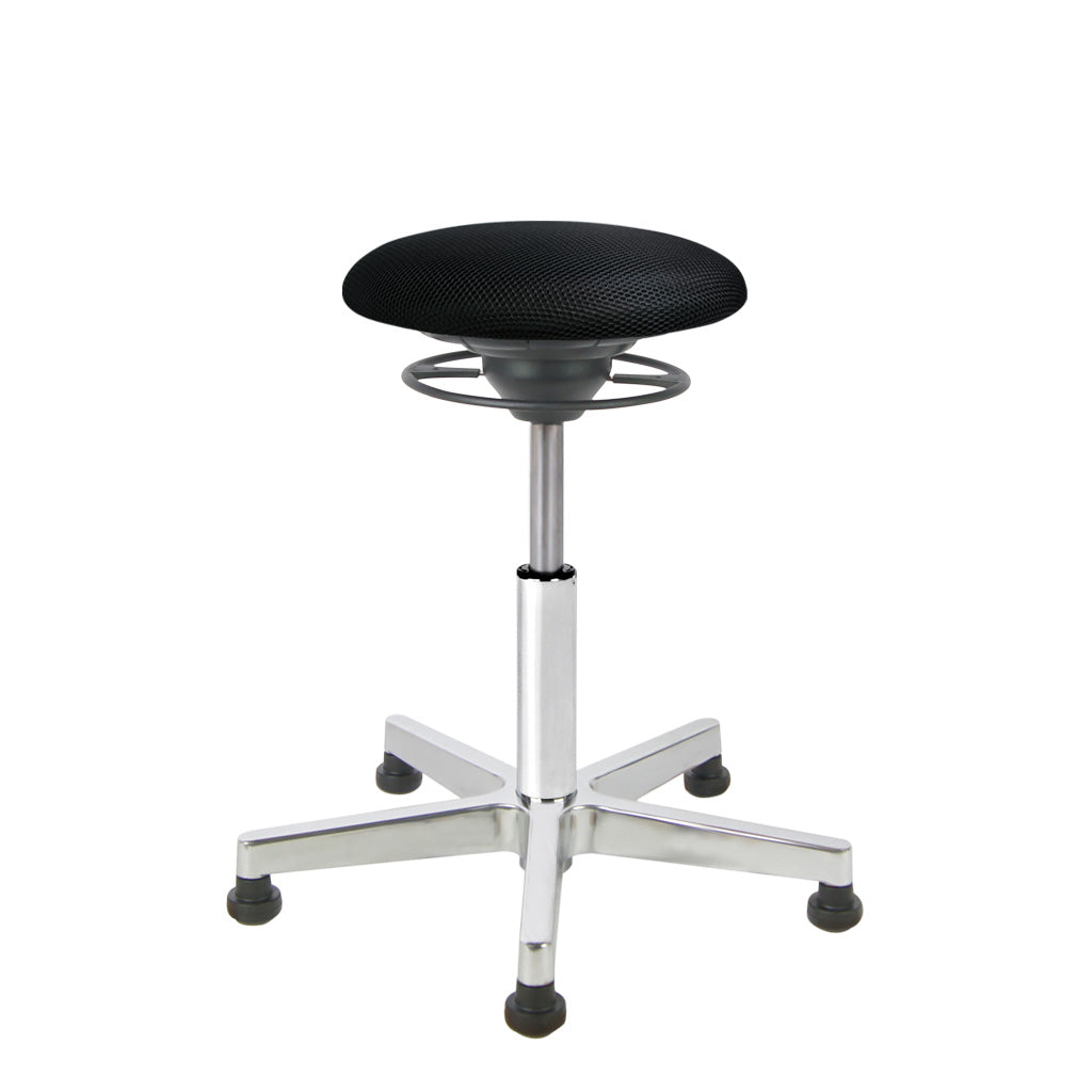 BALIMO Classic-Star in schwarz (Stoff) mit Chrom-Fußkreuz – ergonomischer Sitzhocker mit Bodengleitern